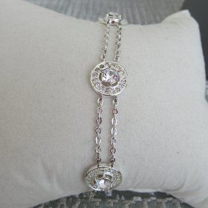VTG Givenchy Silver-Tone Round Crystal Rhinestone Double Chain Bracelet 7" Long